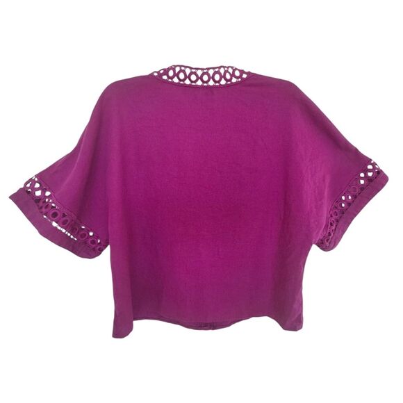Marc New York Linen Blend Boxy Kimono Top Crochet Trim Magenta Oversized Small - Picture 3 of 10